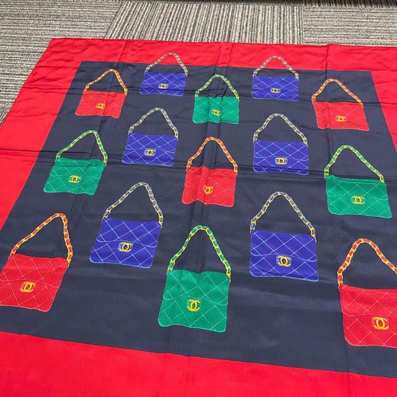 Chanel Blue & Red Silk Bag Print Scarf - Picture 7 of 9